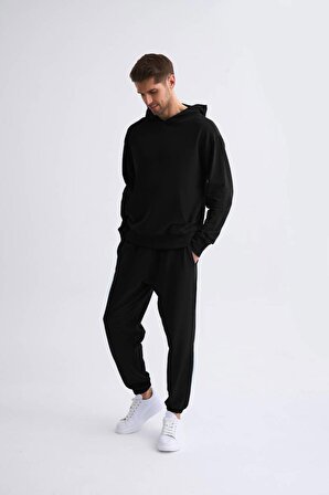The Recolor Organik Kapüşonlu Uzun Kollu Erkek Sweatshirt - Siyah