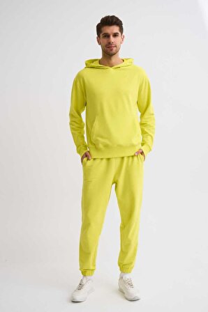 The Recolor Organik Kapüşonlu Uzun Kollu Erkek Sweatshirt - Sarı