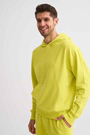 The Recolor Organik Kapüşonlu Uzun Kollu Erkek Sweatshirt - Sarı