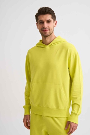 The Recolor Organik Kapüşonlu Uzun Kollu Erkek Sweatshirt - Sarı