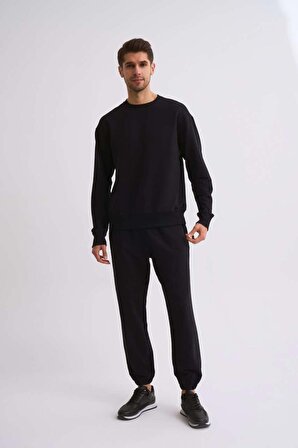 The Recolor Organik Uzun Kollu Yuvarlak Yaka Erkek Sweatshirt - Siyah