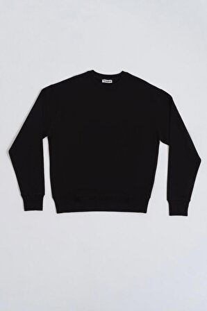 The Recolor Organik Uzun Kollu Yuvarlak Yaka Erkek Sweatshirt - Siyah