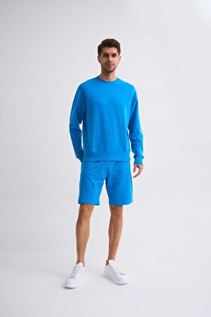 The Recolor Organik Uzun Kollu Yuvarlak Yaka Erkek Sweatshirt - Mavi