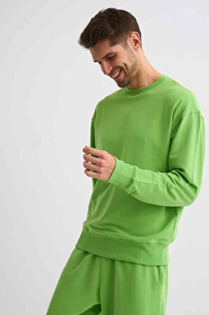 The Recolor Organik Uzun Kollu Yuvarlak Yaka Erkek Sweatshirt - Yeşil