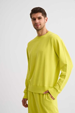 The Recolor Organik Uzun Kollu Yuvarlak Yaka Erkek Sweatshirt - Sarı