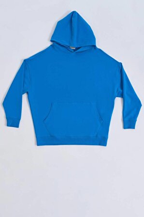 TheRecolor Organik Kapüşonlu Cepli Uzun Kollu Kadın Sweatshirt - Mavi