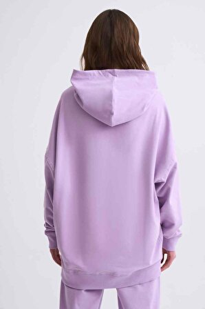 TheRecolor Organik Kapüşonlu Cepli Uzun Kollu Kadın Sweatshirt - Lila