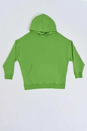 TheRecolor Organik Kapüşonlu Cepli Uzun Kollu Kadın Sweatshirt - Yeşil