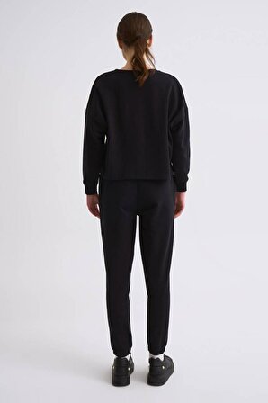 TheRecolor Organik Uzun Kollu Kadın Crop Sweatshirt - Siyah