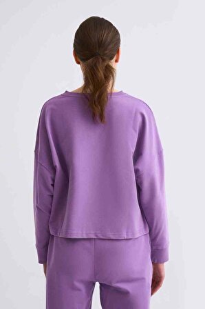TheRecolor Organik Uzun Kollu Kadın Crop Sweatshirt - Mor