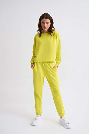 TheRecolor Organik Uzun Kollu Kadın Crop Sweatshirt - Sarı