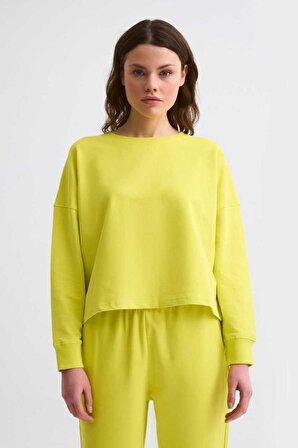 TheRecolor Organik Uzun Kollu Kadın Crop Sweatshirt - Sarı