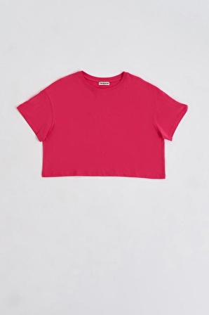 The Recolor Organik Regular Fit Kısa Kollu Kadın Crop Tişört - Pembe