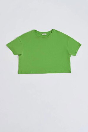 The Recolor Organik Regular Fit Kısa Kollu Kadın Crop Tişört - Yeşil