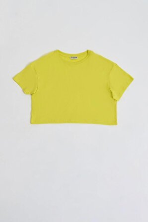 The Recolor Organik Regular Fit Kısa Kollu Kadın Crop Tişört - Sarı