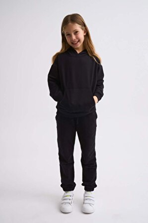 The Recolor Organik Kapüşonlu Uzun Kollu Kız Çocuk Sweatshirt - Siyah