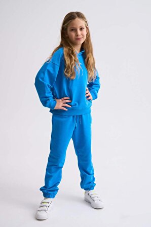 The Recolor Organik Kapüşonlu Uzun Kollu Kız Çocuk Sweatshirt - Mavi