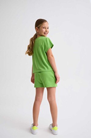 The Recolor Organik Kısa Kollu Kız Çocuk Crop Tişört - Yeşil