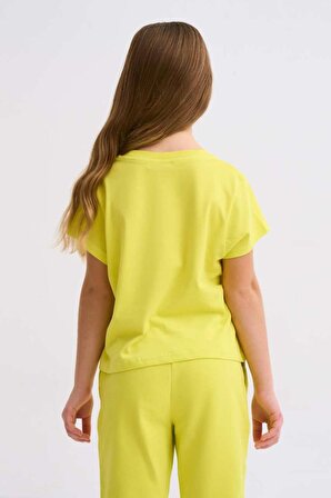 The Recolor Organik Kısa Kollu Kız Çocuk Crop Tişört - Sarı
