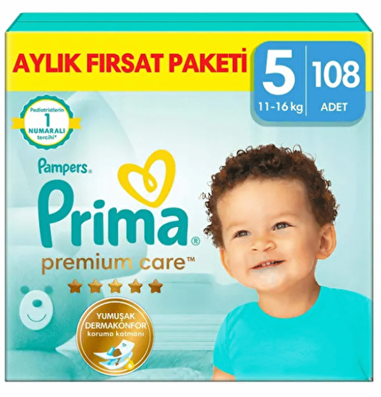 Prima Bebek Bezi Premium Care 5 Beden 108'li Aylık Fırsat Paketi