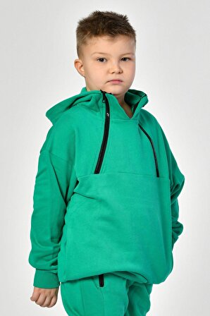 Noori Noori Cepli, Kapüşonlu, Fermuarlı Erkek Çocuk Sweatshirt  - Yeşil