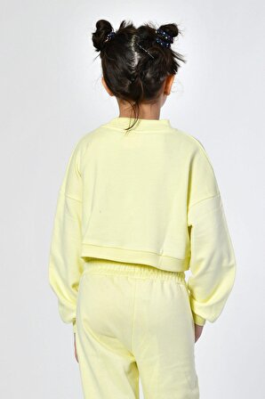 Noori Noori Bisiklet Yaka Crop Kız Çocuk Sweatshirt  - Limon Sarısı