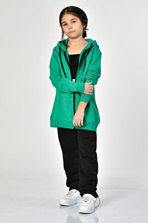 Noori Noori Cepli, Kapüşonlu, Fermuarlı Kız Çocuk Sweatshirt  - Yeşil