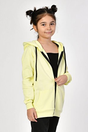Noori Noori Cepli, Kapüşonlu, Fermuarlı Kız Çocuk Sweatshirt  - Limon Sarısı