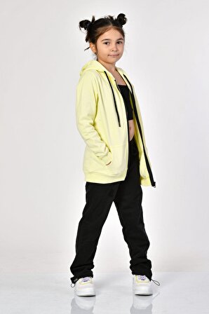 Noori Noori Cepli, Kapüşonlu, Fermuarlı Kız Çocuk Sweatshirt  - Limon Sarısı
