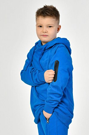 Noori Noori Kapüşonlu Erkek Çocuk Sweatshirt  - Saks Mavisi