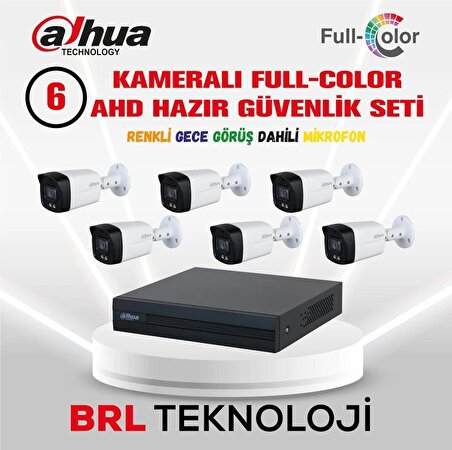 Dahua 6 Kameralı 40 Metre Renkli Gece Görüşlü Fullhd Dahili Mikrofonlu Kamera Seti