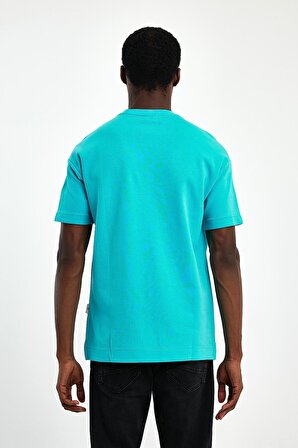 Explode - Erkek Oversize Fit %100 Pamuk Kalın Dokulu Mavi T-shirt 