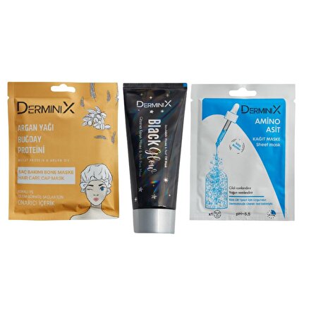 Derminix Argan yağı ve Buğday Proteini Saç Maskesi / Siyah Soyulabilir Maske / Amino Asit Kağıt Mask