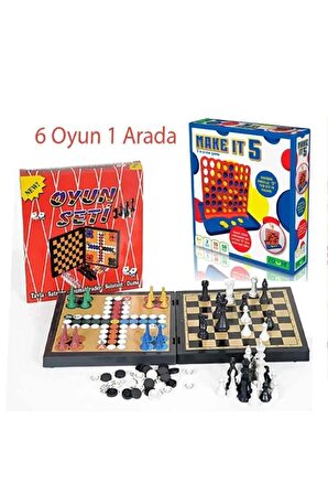 6'lı Plastik Oyun Set (hedef 5-satranç-dama-tavla-kızmabirader-solo Test)