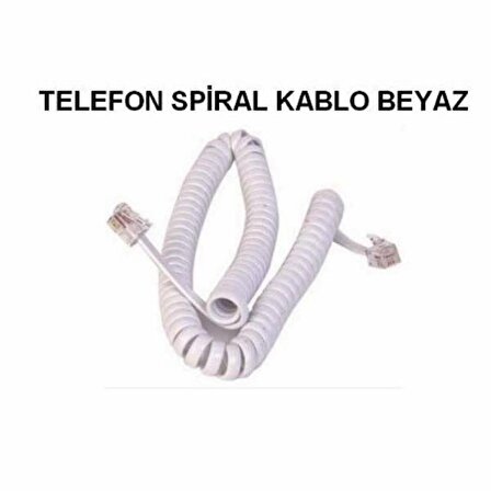 Beyaz Spiralli Telefon Ahize Kablosu 4P4C 3 Metre