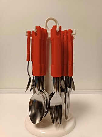 Bistro 24 Parça Çatal Kaşık Bıçak Seti/Kırmızı