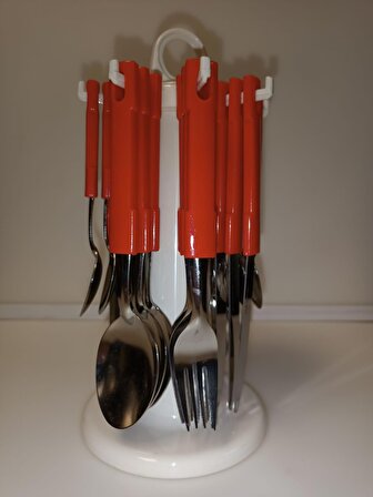 Bistro 24 Parça Çatal Kaşık Bıçak Seti/Kırmızı