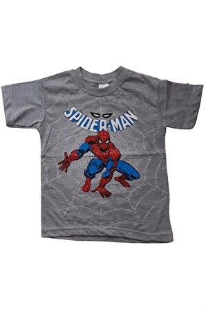 Spiderman Baskılı Erkek Çocuk Tişört Gri