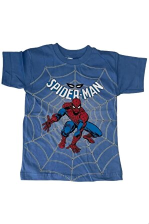 Spiderman Baskılı Erkek Çocuk Tişört Mavi