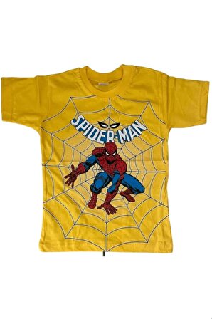 Spiderman Baskılı Erkek Çocuk Tişört Sarı