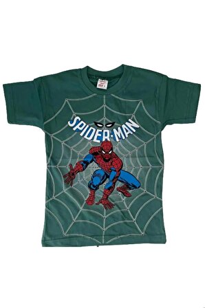 Spiderman Baskılı Erkek Çocuk Tişört Yeşil