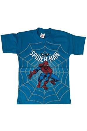 Spiderman Baskılı Erkek Çocuk Tişört Turkuaz