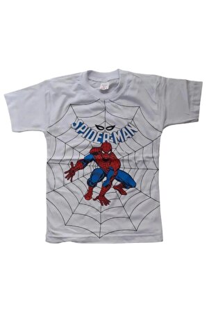 Spiderman Baskılı Erkek Çocuk Tişört Beyaz