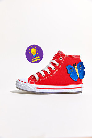 Kırmızı Kız Icon Desenli Bilekte Işıklı Çocuk Sneaker