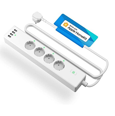 Meross Wi-Fi Apple HomeKit Google Assistant ve Alexa Uyumlu Akım Korumalı 4 USB Girişli Akıllı 4lü Priz