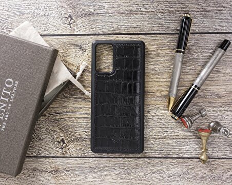 Samsung Galaxy Note 20 Lucca Siyah Timsah Deri Telefon Kılıfı