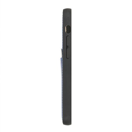 Apple iPhone 12 Mini Capri Lacivert Kartlıklı Deri Arka Telefon Kılıfı