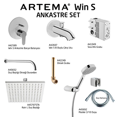 Artema Win S Ankastre Duş Seti,7 Parça, Kare