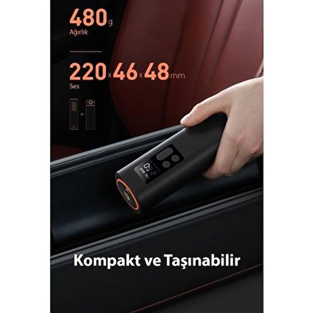 Baseus Ultra Hızlı Mini LED Işıklı Araç Lastik Şişirme Pompası Kompresörü Tekerlek Hava Makinası