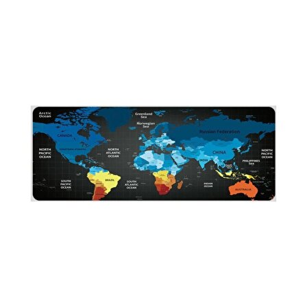 Azemax 70x30cm Dünya Haritası Desenli Oyuncu Mousepad Kaydırmaz Taban 